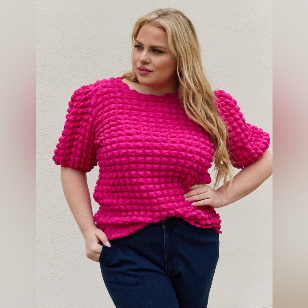 And The Why Full Size Bubble textured Puff Sleeve Top Size 2XL